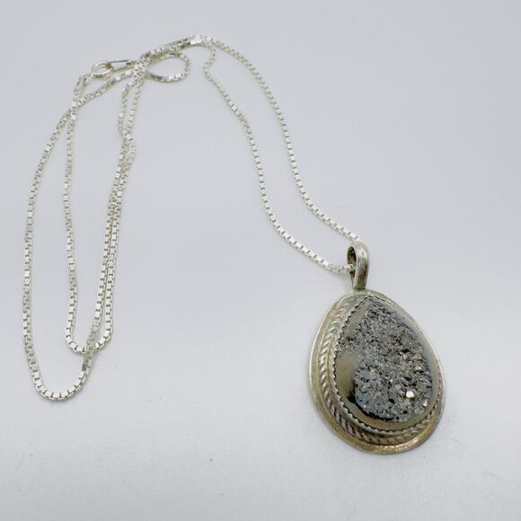 Herbert Tsosie HT Pyrite Pendant Navajo Silversmith With A Sterling 20" Necklace - Picture 12 of 13